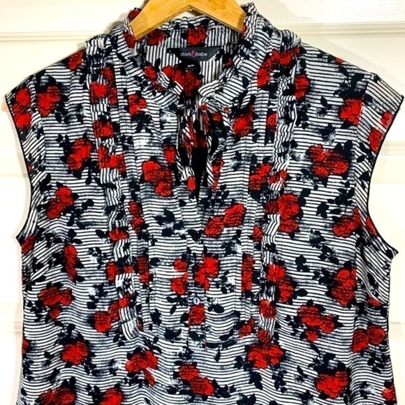 Stork & Babe XS Sleeveless Tunic Black Red Roses White Flowy Midi Dress - Picture 6 of 12